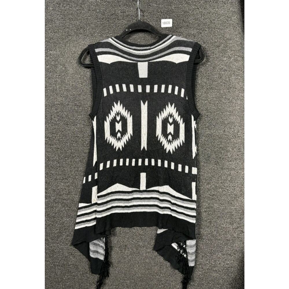 Umgee Open Front Cardigan Sweater Womens S/M Black White Fringe Aztec Western - Picture 2 of 5